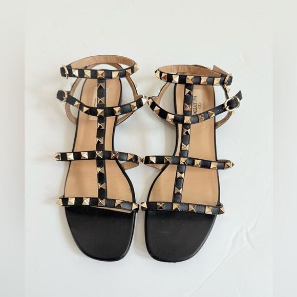 Valentino Garavani Black leather Gladiator caged Rockstud flat sandals EU 38 - Picture 3 of 13